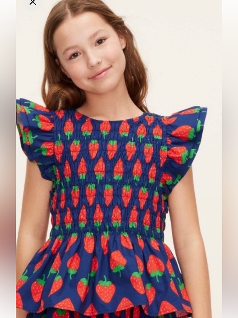 Kate Spade x Target Girls Navy Strawberry Smocked Peplum Top